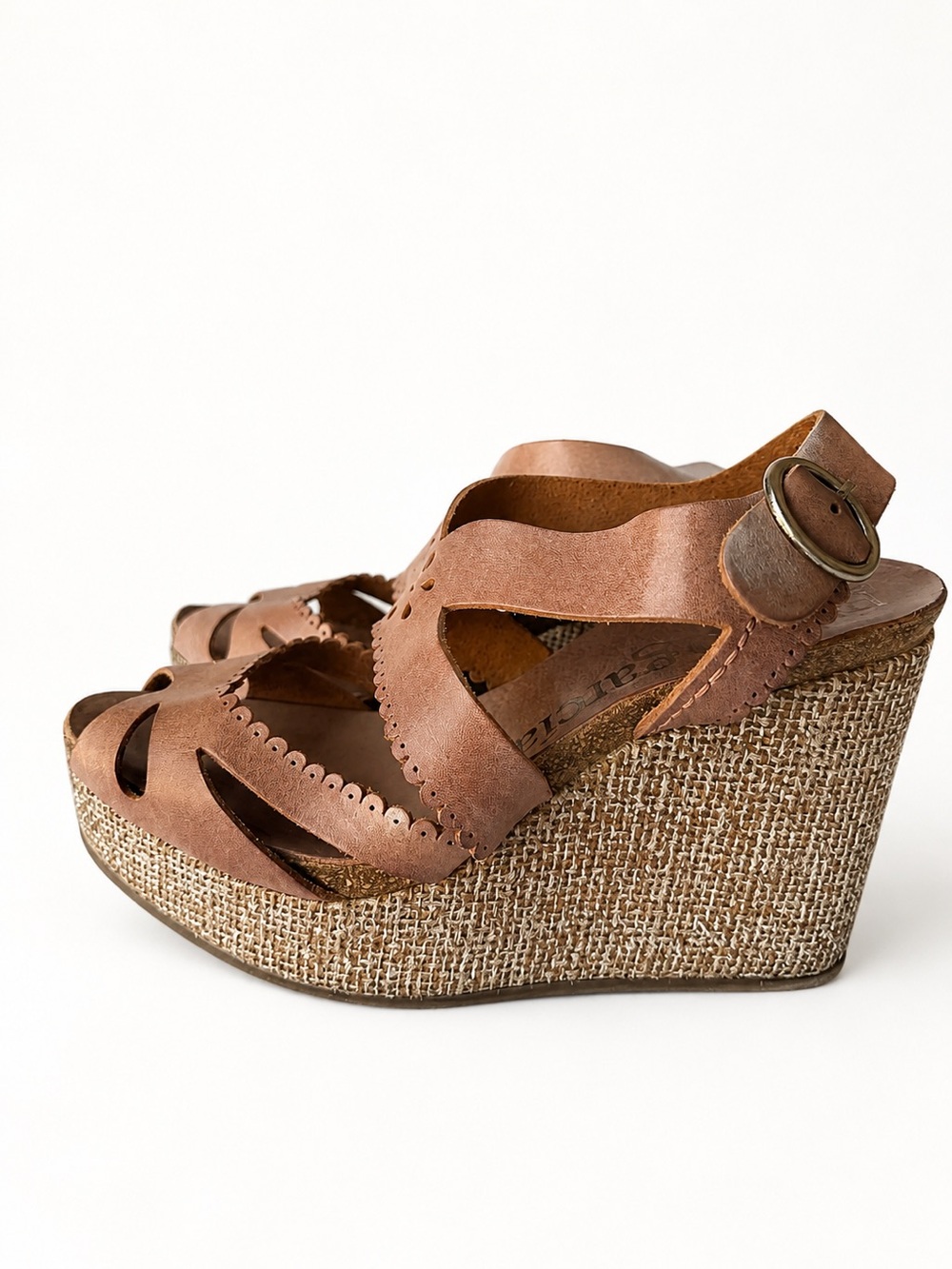 Pedro Garcia Boho Leather Platform Wedge Sandals Size 37 US 7 Floral Resort